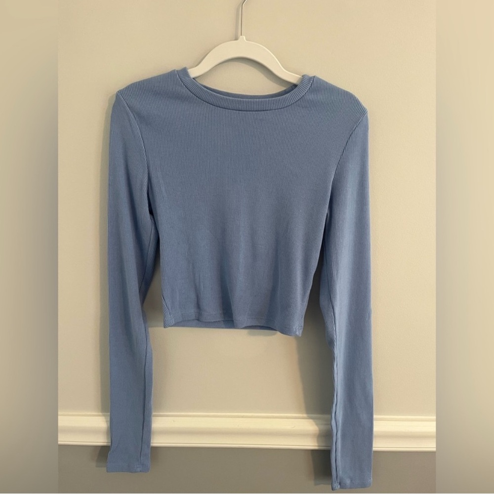 Garage Blue Kimmy Long Sleeve Ribbed Crewneck Top